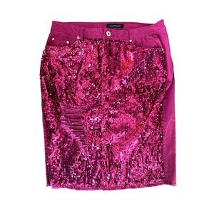 Ashley Stewart Sequin Denim Skirt Y2K Pink Grunge Distressed Plus Size 18